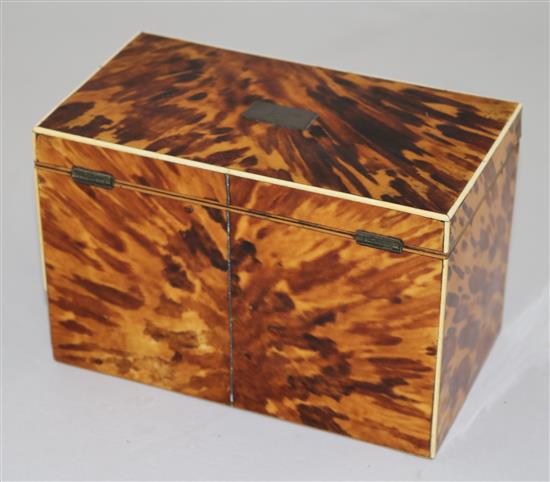A Regency ivory strung blond tortoiseshell tea caddy, 6.5in.